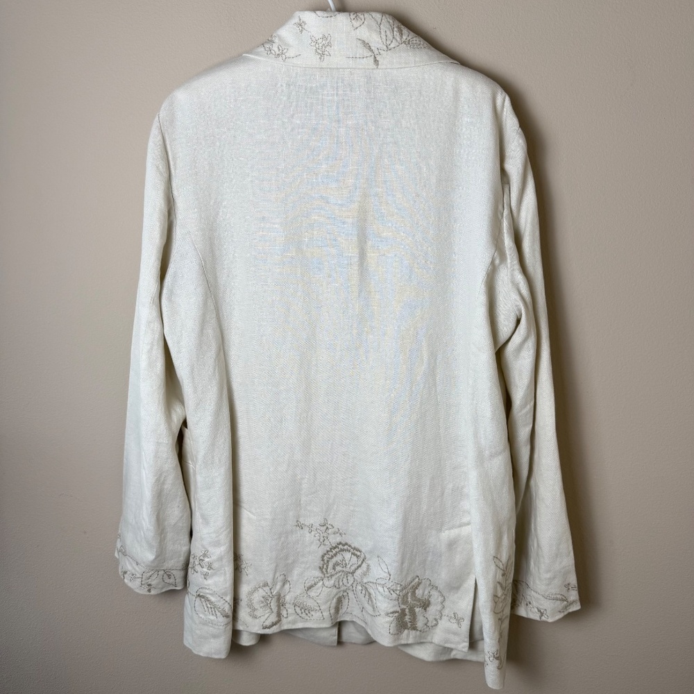 J Jill 100% Linen Blazer Womens Large Cream Beige Jacket Floral Embroidery - Picture 2 of 9